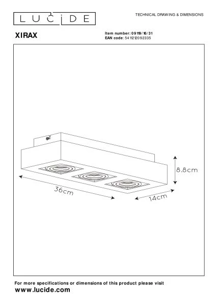 Lucide XIRAX - Deckenstrahler - LED Dim to warm - GU10 - 3x5W 2200K/3000K - Weiß - technisch